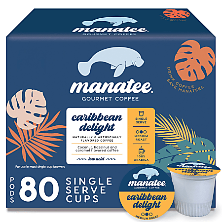 Manatee Gourmet Coffee Single-Serve Coffee K-Cup®, Caribbean Delight Blend, Carton of 80