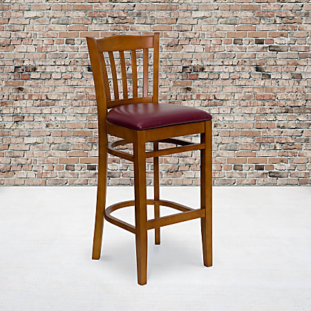 Flash Furniture Wooden/Vinyl Restaurant Barstool With Vertical Slat Back, Burgundy/Cherry