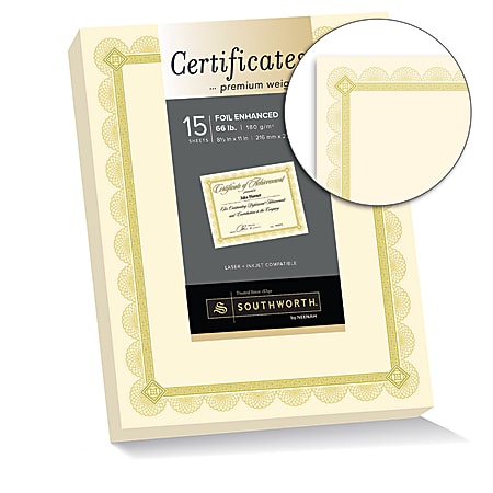 Southworth® Parchment Certificates, Ivory w/Grn-Blue Bor