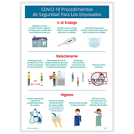 ComplyRight™ Corona Virus And Health Safety Poster, COVID-19 Employee Safety Procedures, Spanish, 10" x 14"
