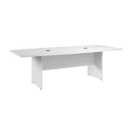 Bush Business Furniture 96"W x 42"D Boat-Shaped Conference Table With Wood Base, White, Standard Delivery