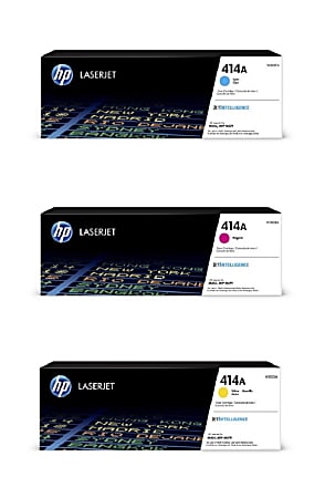 HP 414A 3-Color Cyan/Magenta/Yellow Toner Cartridges, Pack Of 3 Cartridges, HP414ACMY-OD