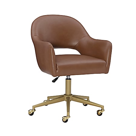 Powell Bogart Faux Leather Office Chair, Saddle Brown/Gold