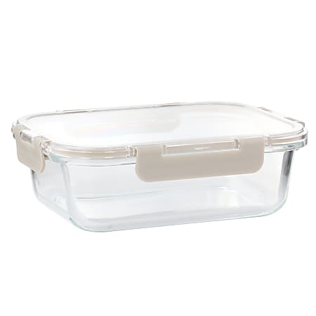 Martha Stewart Rectangular Glass Container with Snap-On Lid, 21 Oz, Taupe