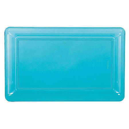 Amscan Plastic Rectangular Trays, 9-1/4" x 14-1/4", Caribbean Blue, Pack Of 6 Trays 