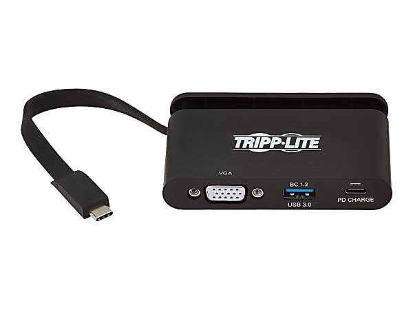 Tripp Lite USB C Adapter Converter w/ VGA, Gigabit Ethernet, USB-A Hub, PD Charging, Storage Cable 1080p Thunderbolt 3 Compatible - for Notebook/Tablet PC/Desktop PC/Smartphone - 100 W - USB 3.1 Type C - 3 x USB Ports