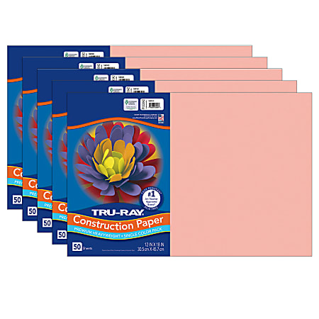 Tru-Ray Construction Paper, Heavyweight, 12" x 18", Salmon, 50 Sheets Per Pack, Set Of 5 Packs