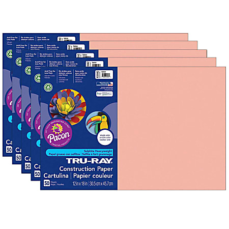 Pacon® Tru-Ray Construction Paper, 12" x 18", Salmon, 50 Sheets Per Pack, Set Of 5 Packs