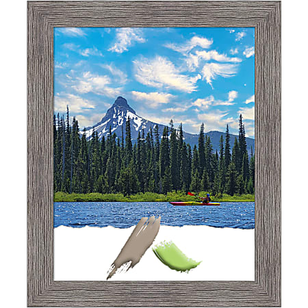 Amanti Art Picture Frame, 19" x 23", Matted For 16" x 20", Pinstripe Plank Gray Narrow