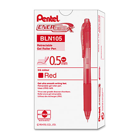 Pentel EnerGel X Retractable Gel Pens Fine Point 0.5 mm Red Barrel Red Ink  Pack Of 12 Pens - Office Depot