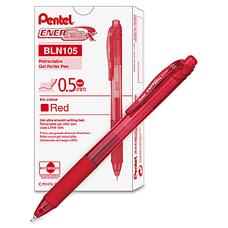 Pentel EnerGel X Retractable Gel Pens Fine Point 0.5 mm Red Barrel Red Ink  Pack Of 12 Pens - Office Depot
