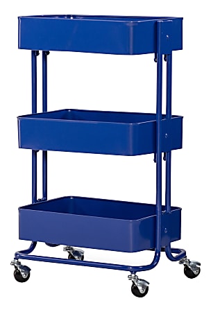 Linon Watkins 3-Tier Metal Storage Cart, 29-1/2"H x 17"W x 11"D, Royal Blue