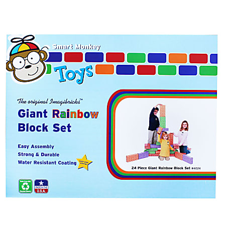 Smart Monkey ImagiBRICKS™ Giant Rainbow Building Blocks, 12"H x 6"W x 3"D, Assorted Colors, Grades Pre-K - 3, Pack Of 24