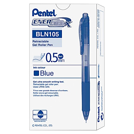 Pentel Bln105c EnerGel X Roller Ball Retractable GEL Pen Blue Ink Fine Dozen for sale online 