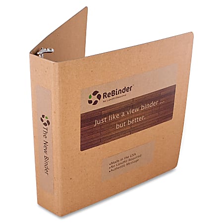 ReBinder™ Select Chipboard D-Ring Binder, 1 1/2" Rings, 100% Recycled, Brown Kraft