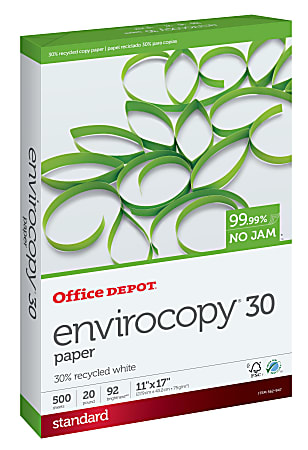 Office Depot® EnviroCopy® Copy Paper, 1 Ream, White, Ledger (11" x 17"), 500 Sheets Per Ream, 20 Lb, 92 Brightness, 30% Recycled, FSC® Certified,