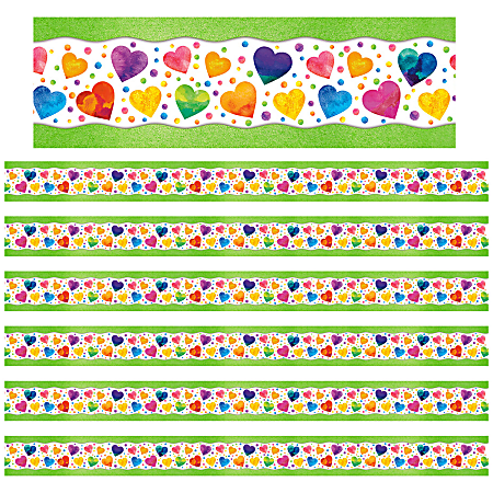 North Star Teacher Resources All Around The Board Trimmers, Watercolor Hearts, 43’ Per Pack, Set Of 6 Packs
