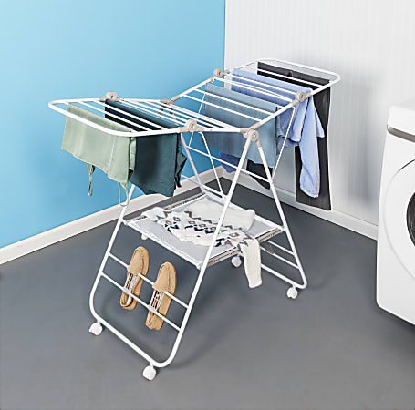Honey Can Do Folding Wing Clothes Dryer With Wheels, 38-1/2”H x 23-1/2”W x 57”D, White