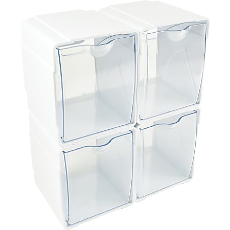 Deflecto Interlocking Tilt Bins Medium Size ClearWhite Pack Of 4