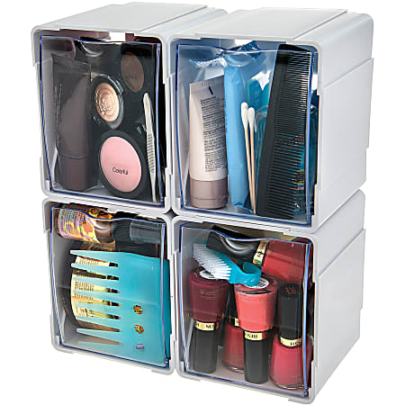 Deflecto Interlocking Tilt Bins Medium Size ClearWhite Pack Of 4