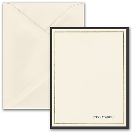 Custom Premium Stationery Flat Note Cards, 5-1/2" x 4-1/4", Thick And Thin, Ecru-Ivory, Box Of 25 Cards