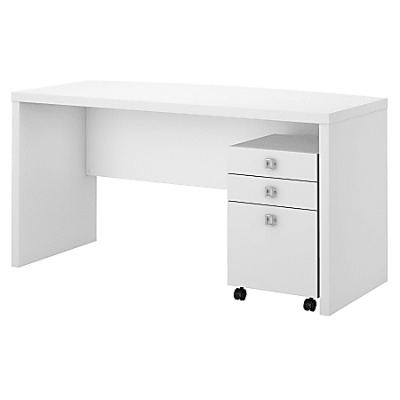 kathy ireland® Office by Bush Business Furniture Echo Bow Front Desk With Mobile File Cabinet, Pure White, Standard Delivery