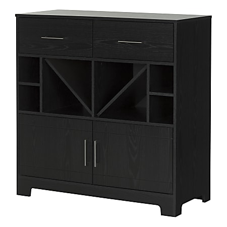 South Shore Vietti 32-Bottle Bar Cabinet With Bottle Storage, 36-1/4”H x 34-1/4”W x 16-3/4”D, Black Oak