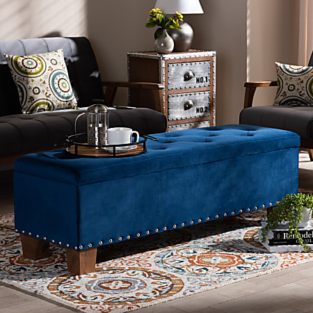 Navy blue storage ottoman bench sale