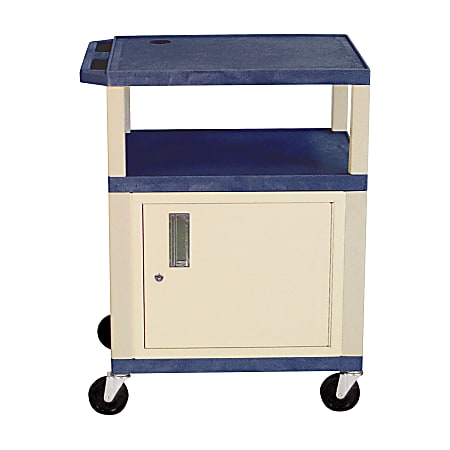 H. Wilson Tuffy Utility Cart With Locking Cabinet And Electrical Assembly, 34"H x 24"W x 18"D, Topaz Blue/Putty
