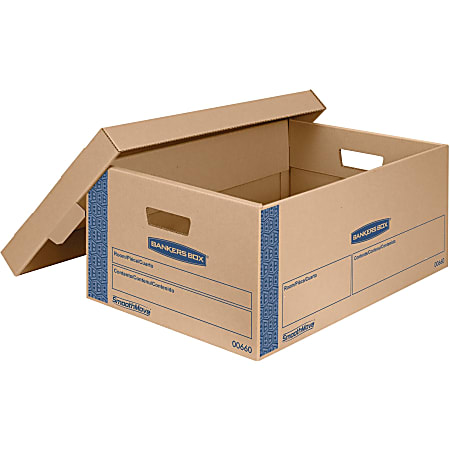 Bankers Box® SmoothMove™ Prime Lift-Off Lid Moving Boxes, Large, 24" x 15" x 10", Kraft/Blue, Pack Of 8