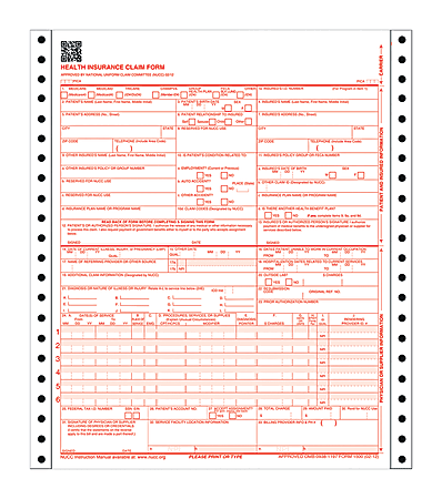 Adams® Health Insurance Claim Form, 2-Part, 8 1/2" x 11", 100 Sets