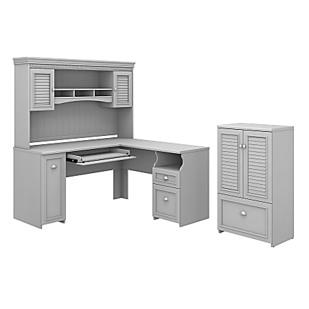 Bush Furniture Fairview 60"W L-Shaped Desk With Hutch And Storage Cabinet With Drawer, Cape Cod Gray, Standard Delivery