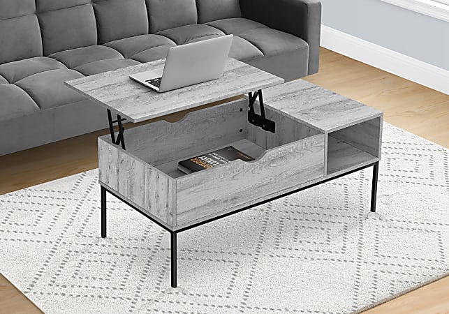 Monarch Specialties Adie Lift-Top Metal Rectangular Coffee Table, 18”H x 42"W x 20”D, Gray/Black
