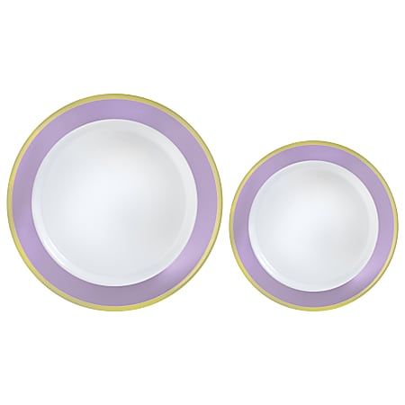 Amscan Round Hot-Stamped Plastic Bordered Plates, Lavender, Pack