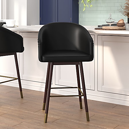 Flash Furniture Margo Commercial-Grade Mid-Back Modern Counter Stools, Black/Walnut, Set Of 2 Stools