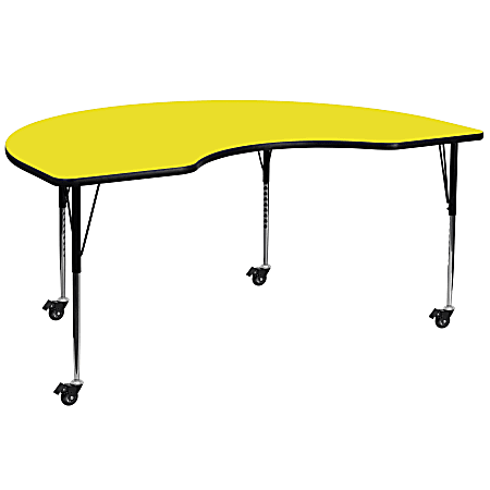 Flash Furniture Mobile Height Adjustable HP Laminate Kidney Activity Table, 30-1/2”H x 48''W x 72''L, Yellow