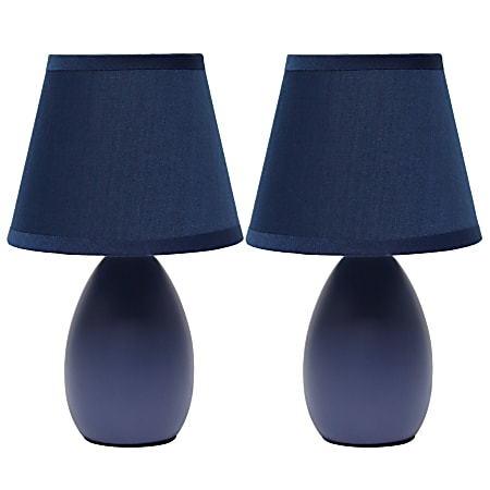 Creekwood Home Nauru Petite Ceramic Oblong Table Lamps, 9-1/2"H, Blue Shades/Blue Bases, Set Of 2