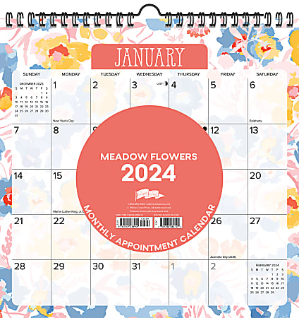 2024 Willow Creek Press Spiral Art Monthly Wall Calendar, 12" x 12", Meadow Flowers, January to December