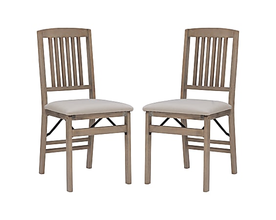 Linon Taylor Wood Folding Accent Chairs, Gray Wash/Beige, Set Of 2 Chairs