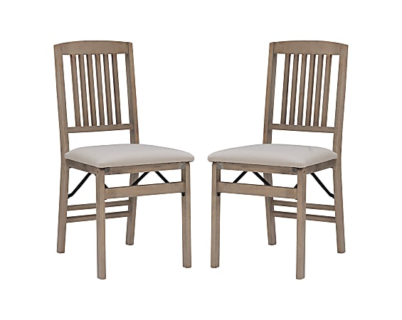 Linon Taylor Wood Folding Accent Chairs, Gray Wash/Beige, Set Of 2 Chairs