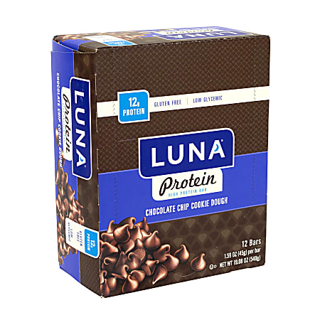 Luna Protein Bar Chocolate Chip Cookie Dough, 1.59 oz, 12 Count