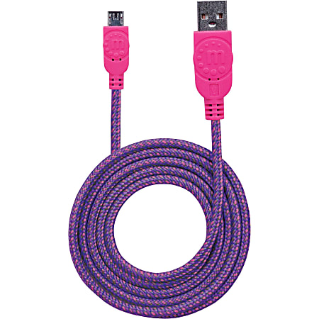Manhattan Braided USB 2.0 A Male / Micro-B Male, 6 ft., Purple/Pink - Retail Package - USB for Smartphone, Tablet, Cellular Phone - 60 MB/s - 1 x Type A Male USB - 1 x Micro Type B Male USB - Gold Plated Contact - Shielding