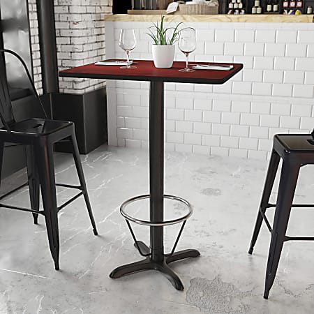 Flash Furniture Rectangular Laminate Table Top With BarH Table Base And Foot Ring, 43-3/16”H x 24”W x 30”D, Mahogany