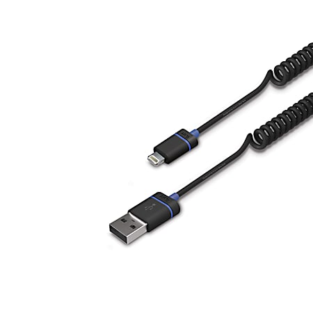 iLuv® Premium Coiled Charge/Sync Lightning Cable For Apple® iPhone® 5, iPad® 4 And iPod®, 6', Black