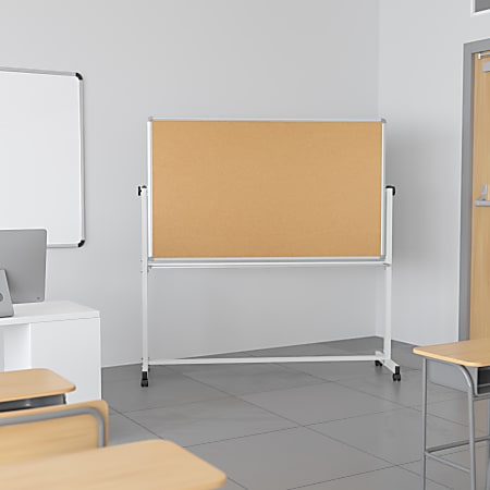 Flash Furniture Reversible Cork Bulletin/Non-Magnetic Dry-Erase Whiteboard, 54 3/4" x 45 1/4", Silver Aluminum Frame