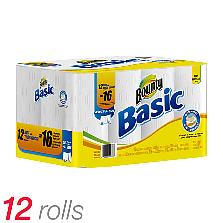 Bounty® Basic Giant Paper Towels, White, 48 Sheets Per Roll, Case Of 12 Rolls