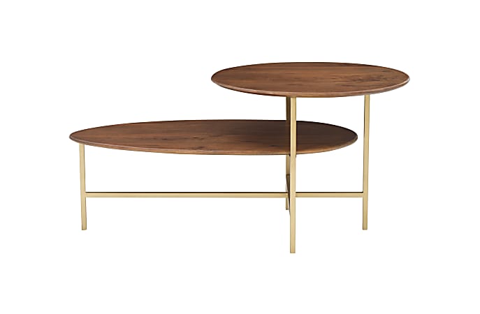 Powell Darby 2-Tier Coffee Table, 18"H x 38"W x 22"D, Gold/Walnut