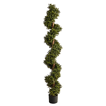 Nearly Natural Boxwood Spiral Topiary 6’H Artificial Tree With Planter, 72”H x 10”W x 10”D, Green/Black