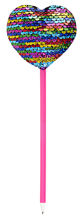 Office Depot® Brand Reversible Sequin Ballpoint Pen, Heart, Medium Point, 1.0 mm, Pink Barrel, Black Ink