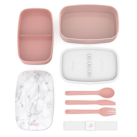 Bentgo Classic All-in-One Stackable Lunch Box Container with Built in  Flatware - Blush Marble